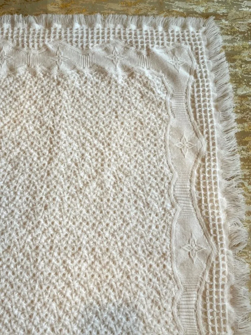 Bright Future Baby Blanket White Fringe Woven Textured Acrylic 33x47 Korea